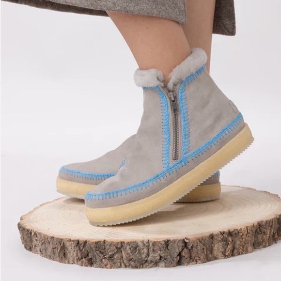 Laidback London Shoes - Cozy Gray and Blue Fleece Lined Ankle Boots